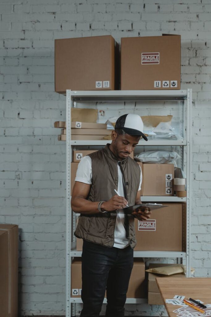 Parcels are the reality of today's Real Estate Management Man in Parcel Storage Room